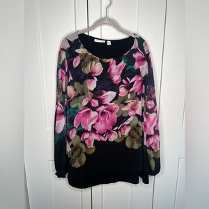 Susan Graver Long Sleeve Semi Sheer Floral Top Blouse NWT Women’s Plus Size 3X